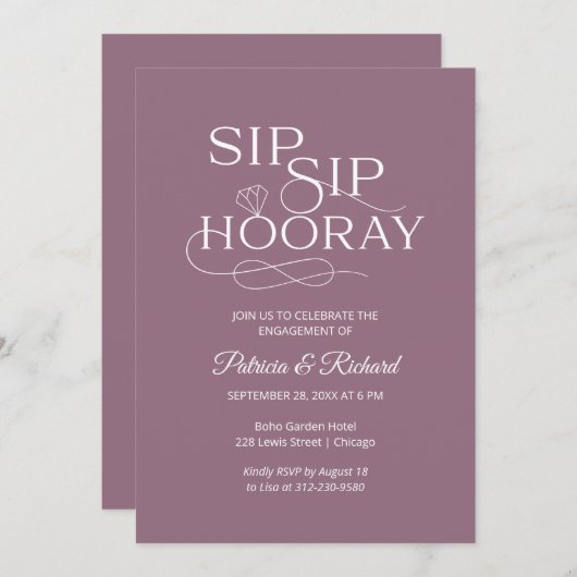 Sip Sip Hooray Engagement Party Aankondiging (Voorkant / Achterkant)