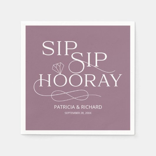 Sip Sip Hooray Engagement Party Paars Servet (Voorkant)