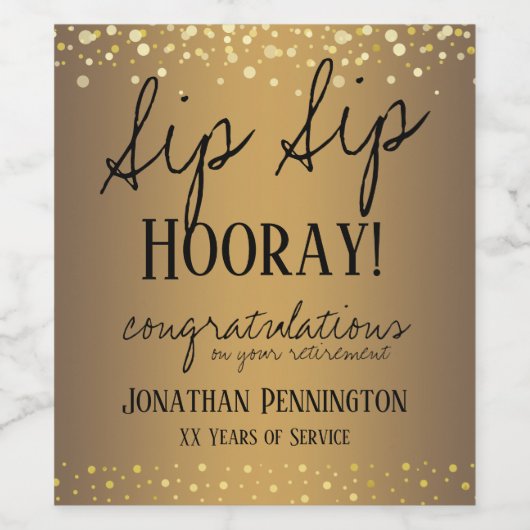 Sip Sip Hooray feliciteert pensionering Wijn Etiket (Enkel label)