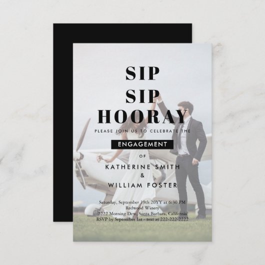 Sip Sip Hooray Foto achtergrond Verlovingsfeest  Save The Date (Voorkant / Achterkant)