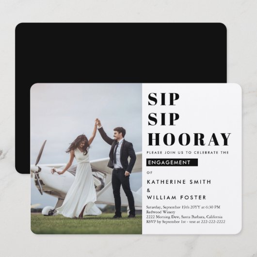 Sip Sip Hooray Foto Verlovingsfeest Uitnodiging (Voorkant / Achterkant)