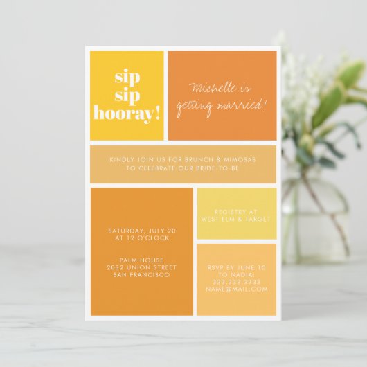 SIP SIP Hooray Geel Sinaasappel Bruids Brunch Douc Kaart (Staand voorkant)