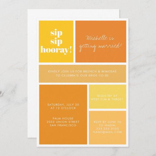 SIP SIP Hooray Geel Sinaasappel Bruids Brunch Douc Kaart (Voorkant / Achterkant)
