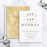 Sip Sip Hooray Gold Champagne Cocktail Birthday Kaart<br><div class="desc">Het is tijd om te vieren! Onze Sip Sip Sip Hooray Champagne Cocktail Birthday Party Invitation kenmerkt "sip sip horay" in een moderne duo-presentatie met champagne Gold-gekleurde handgeschreven scripttypografie boven klassiek serif type, en de kaart is gepersonaliseerd in een modern sans serif type. Het placeholder type zegt "champagne cocktail"verjaardag, maar...</div>