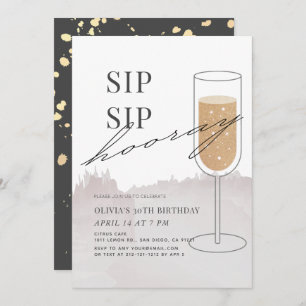 Sip Sip Hooray Gold Champagne Gray Birthday Kaart