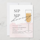 Sip Sip Hooray Gold Champagne Pink Birthday Kaart (Voorkant)