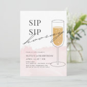 Sip Sip Hooray Gold Champagne Pink Birthday Kaart (Staand voorkant)