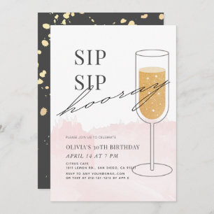 Sip Sip Hooray Gold Champagne Pink Birthday Kaart