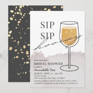 Sip Sip Hooray Gold Wine Glass Grey Vrijgezellenfe Kaart