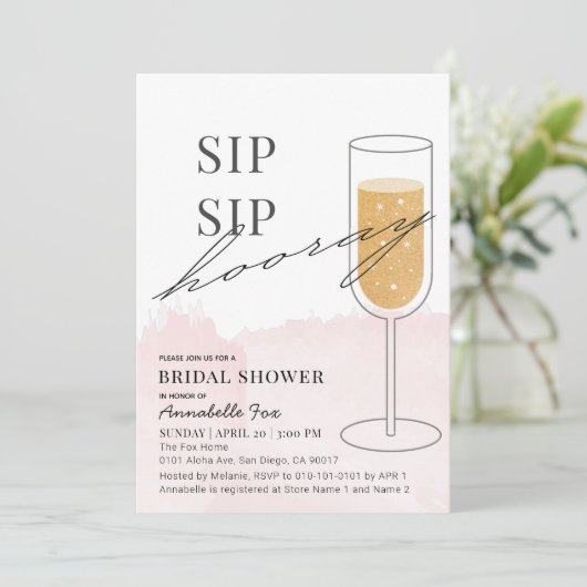 Sip Sip Hooray Gouden Champagne Roze Vrijgezellenf Kaart (Staand voorkant)