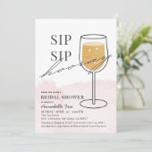 Sip Sip Hooray Gouden Wijnglas Roze Vrijgezellenfe Kaart (Staand voorkant)