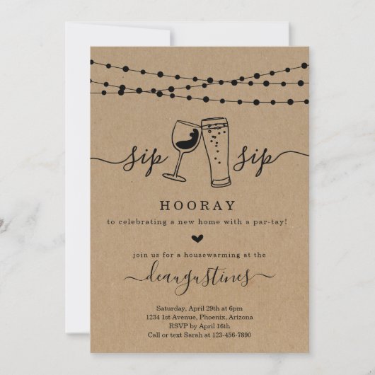 Sip Sip Hooray Houeswarming Party Invitation Kaart (Voorkant)