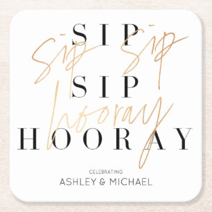 Sip Sip Hooray Modern Black Gold Engagement Party Kartonnen Onderzetters
