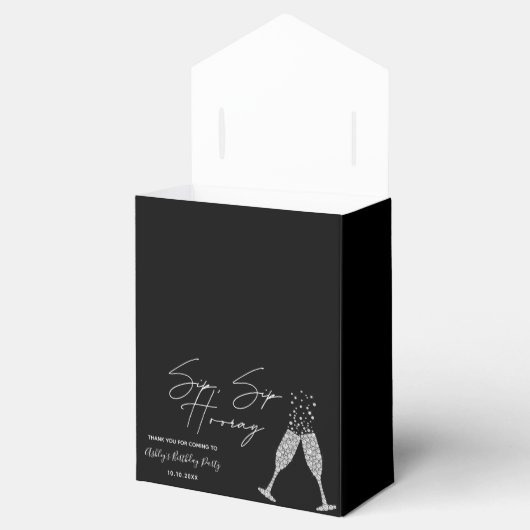 Sip Sip Hooray Modern Black & White Birthday Quote Bedankdoosjes (Geopend)