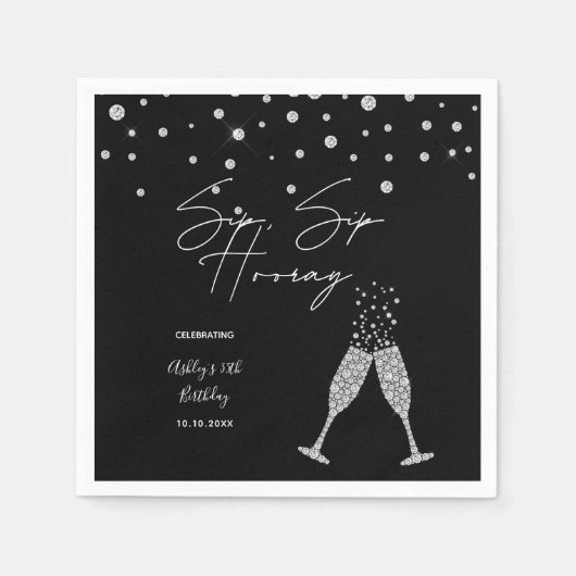 Sip Sip Hooray Modern Black & White Birthday Quote Servet (Voorkant)