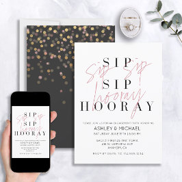 Sip Sip Hooray Modern Black White Engagement Party Kaart