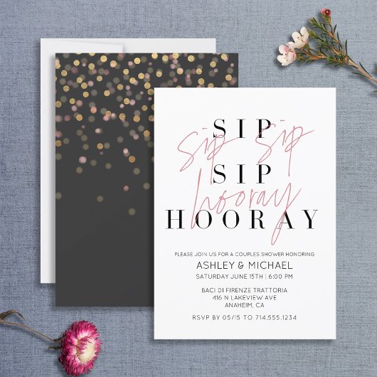Sip Sip Hooray Modern Black White Vrijgezellenfees Kaart