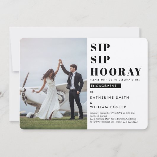 Sip Sip Hooray Photo Engagement Party Save The Date (Voorkant)