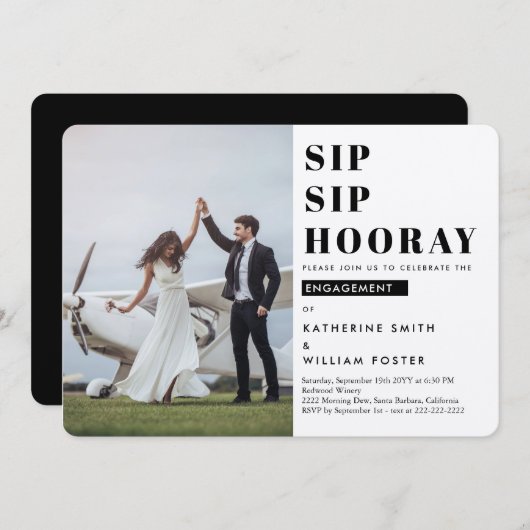 Sip Sip Hooray Photo Engagement Party Save The Date (Voorkant / Achterkant)
