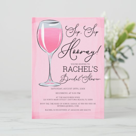 Sip Sip Hooray Pink Vrijgezellenfeest Kaart (Staand voorkant)