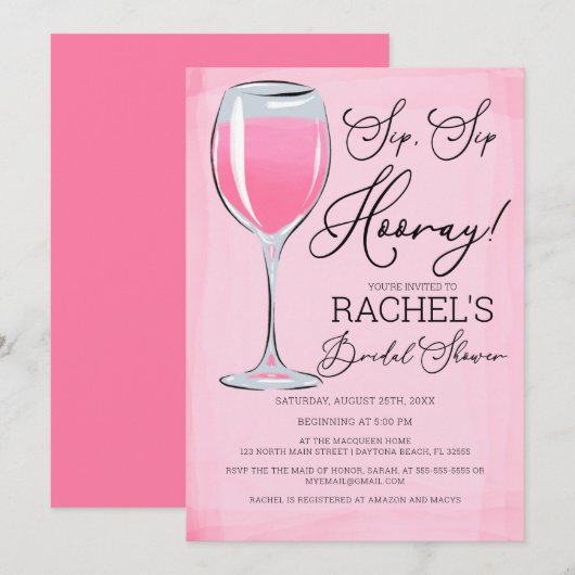 Sip Sip Hooray Pink Vrijgezellenfeest Kaart (Voorkant / Achterkant)