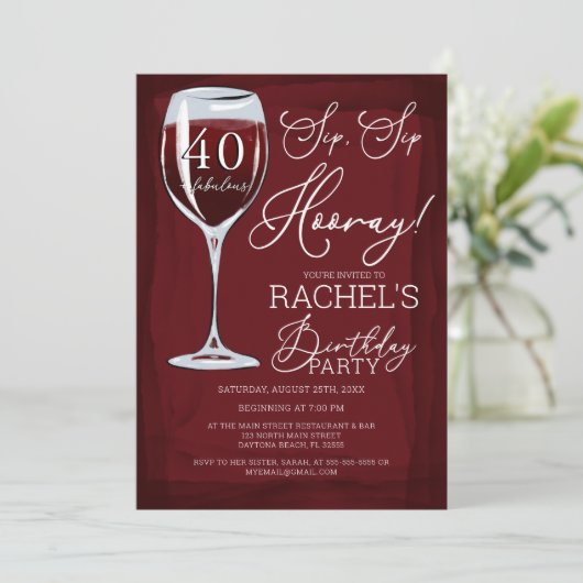 Sip Sip Hooray Red Wine Birthday Party Kaart (Staand voorkant)