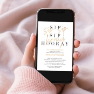 Sip Sip Hooray Simple Black Gold Virtual Shower Kaart