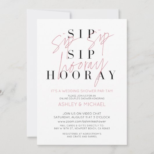 Sip Sip Hooray Simple Photo Virtual Weduwen Shower Kaart (Voorkant)