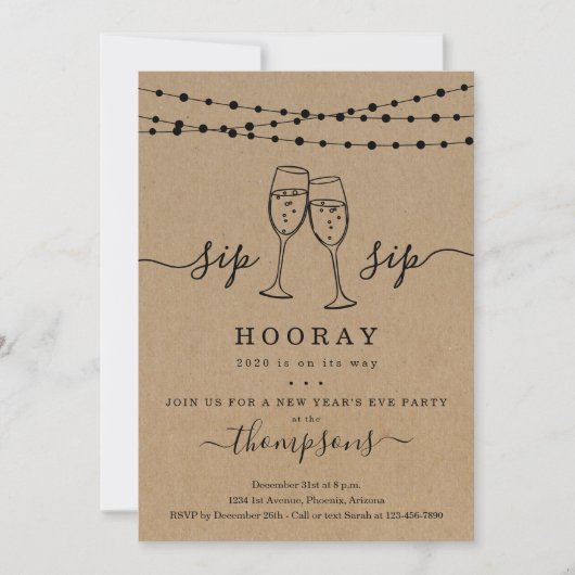 Sip Sip Hooray - Uitnodiging Eve Party van het Nie (Voorkant)