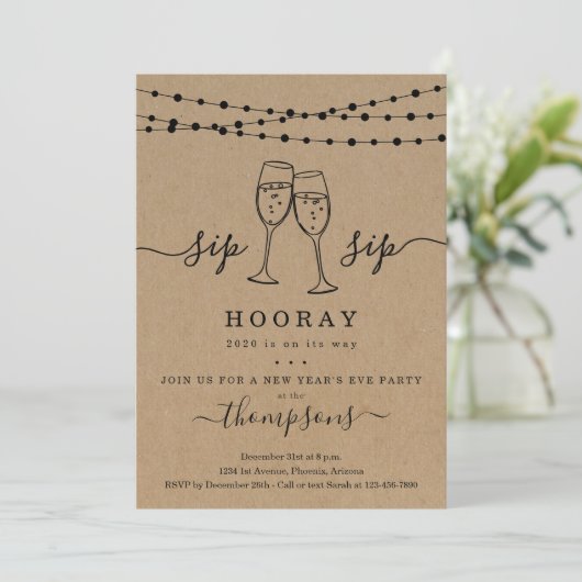 Sip Sip Hooray - Uitnodiging Eve Party van het Nie (Staand voorkant)