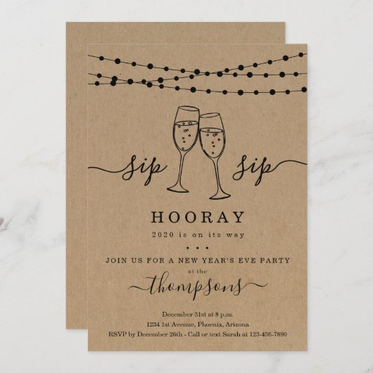 Sip Sip Hooray - Uitnodiging Eve Party van het Nie (Voorkant / Achterkant)