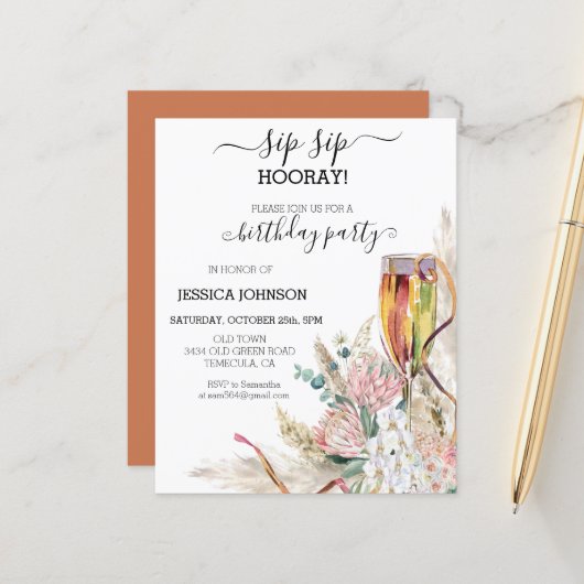 Sip Sip Hooray Verjaardagsfeest Budget Champagnett (Voorkant / Achterkant in situ)