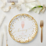 Sip Sip Hooray Verloving | Bachelorette | Shower Papieren Bordje<br><div class="desc">Viel een verjaardag,  verloving of douche met deze elegante decoratieve borden "Sip,  Sip Hooray"! Met gouden confetti & script en een waterverf roze champagneglas. ** Het gouden folieblikje is slechts een gedrukt effect - borden zullen niet worden uitgeprint met echte goudfolie! **</div>