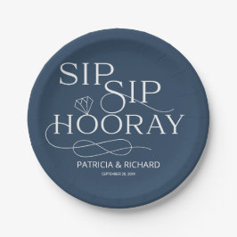 Sip Sip Hooray Verloving Feest Blauw Papieren Bordje