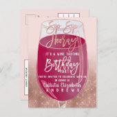 Sip Sip Hooray Waterverf Wijnproeverij Verjaardag Uitnodiging Briefkaart (Voorkant / Achterkant)