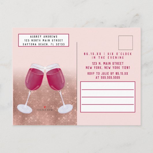 Sip Sip Hooray Waterverf Wijnproeverij Verjaardag Uitnodiging Briefkaart (Achterkant)