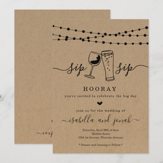 Sip Sip Hooray Wedding Uitnodiging (Voorkant / Achterkant)