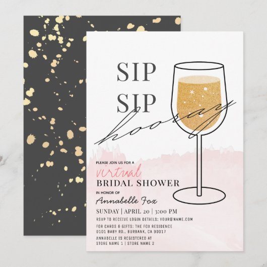 SIP SIP Hooray Wine Glass Virtual Vrijgezellenfees Kaart (Voorkant / Achterkant)