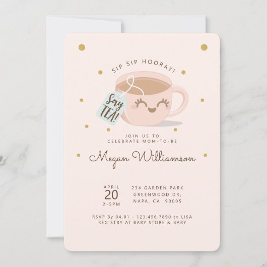 Sip Sip Hooray Zeg Tea Pink Baby shower Tea Party Kaart (Voorkant)