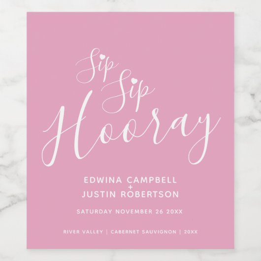 Sip Sip horay bruiloft roze wit hart Wijn Etiket (Enkel label)