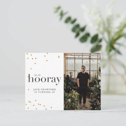Sip sip horay modern elegant verjaardagsfeest invi briefkaart (Staand voorkant)