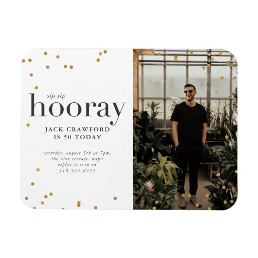 Sip sip horay modern elegant verjaardagsfeest invi magneet (Horizontaal)