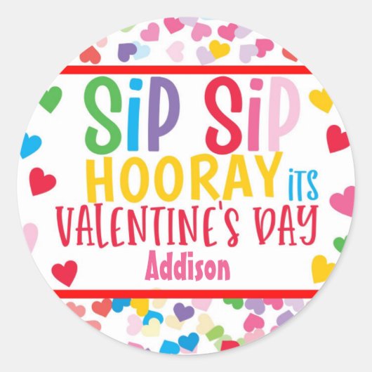 Sip SIp horay strow valentijn voor Ronde Favor F Ronde Sticker (Voorkant)