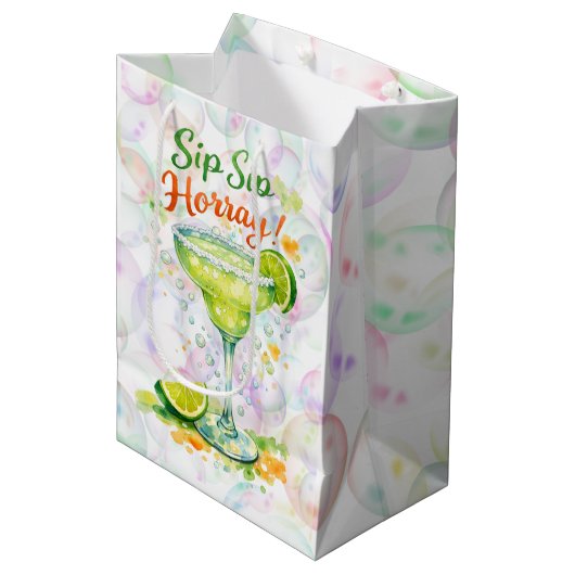 Sip Sip Sip Horray Bubbles Birthday Party Medium Cadeauzakje (Voorkant Gekanteld)