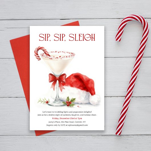 Sip, Sip, Sleigh! Candy Cane Watercolor Christmas  Kaart
