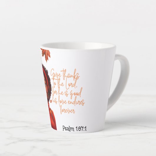 Sip, Smile en Reflect: Herfst, Geloof en Koffie Latte Mok (Rechterhoek)