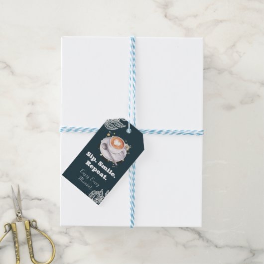 Sip Smile Repeat Coffee Latte Art Cadeautag Cadeaulabel (Met Touw)