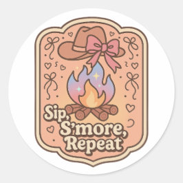 Sip, S'more, Repeat - Retro Camp Badge Ronde Sticker