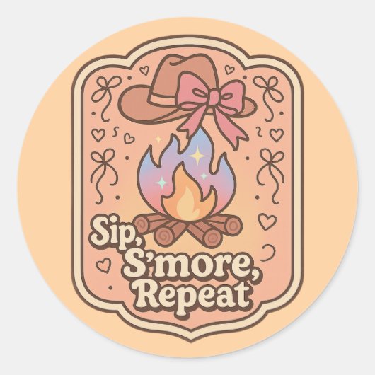 Sip, S'more, Repeat - Retro Camp Badge Ronde Sticker (Voorkant)