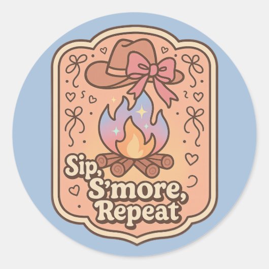 Sip, S'more, Repeat - Retro Camp Badge Ronde Sticker (Voorkant)